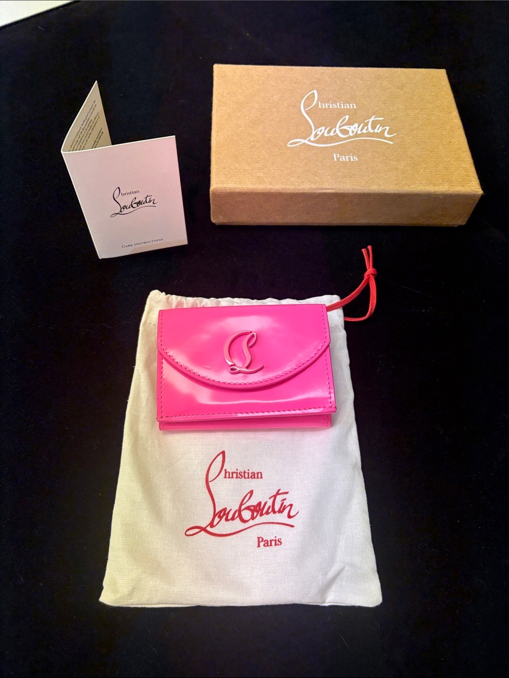 Christian Louboutin Pink Patent Leather Card Case with Signature 'L'